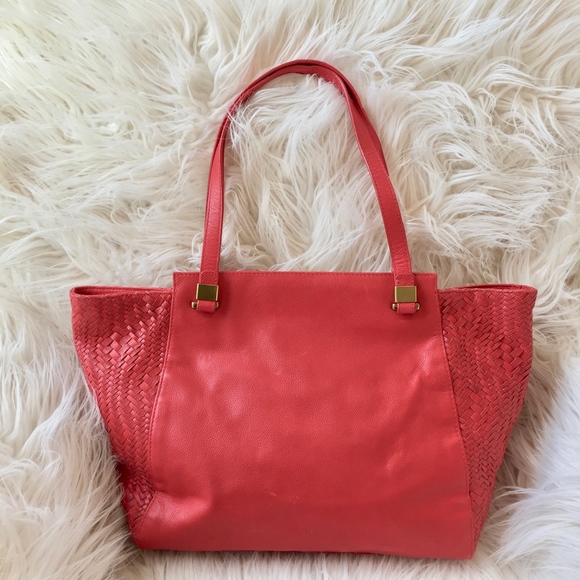Elliott Lucca Large Red Leather Tote w/Woven Sides - Picture 2 of 9